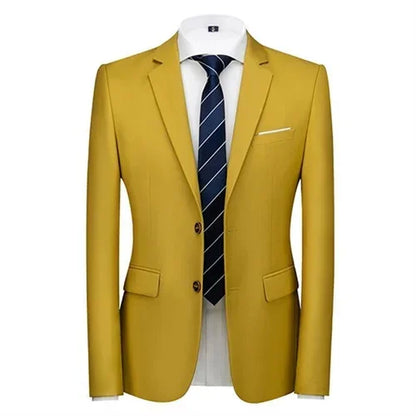 New Men Pure Colour Business Social Office Suit Slim Fit Jacket Fashion Simple Groom Wedding Tuxedo Dress Blazers Coats