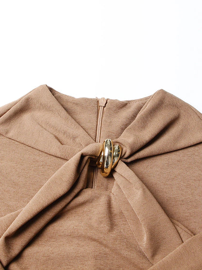 TWOTWINSTYLE Knitting White Dresses For Women V Neck Long Sleeve High Waist Hollow Out Slim Dress Female Summer 2023 Clothing