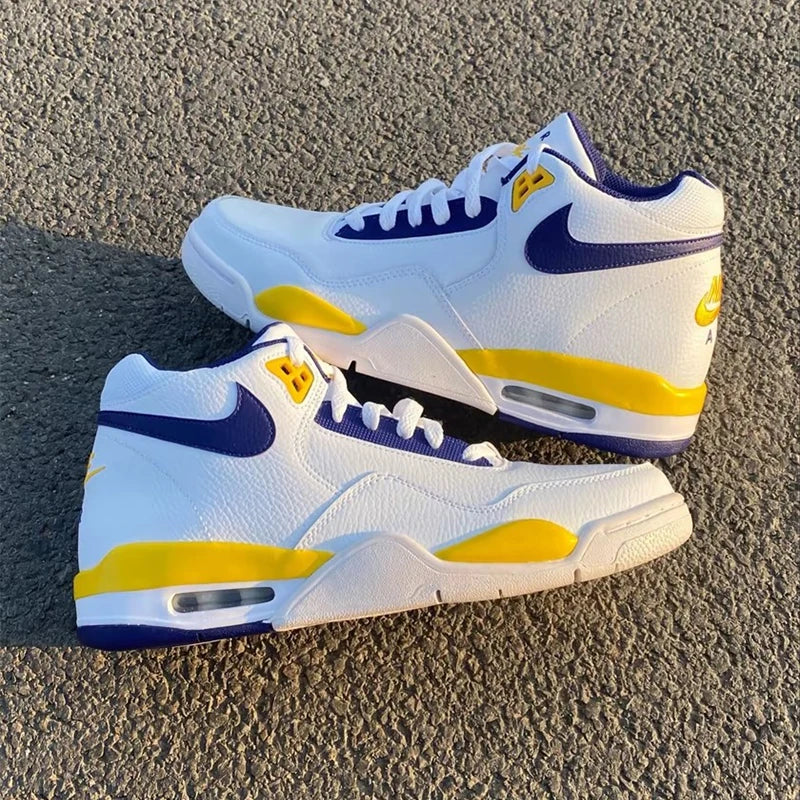 NIKE FLIGHT LEGACY Lakers white, blue and yellow retro basketball shoes BQ4212-102