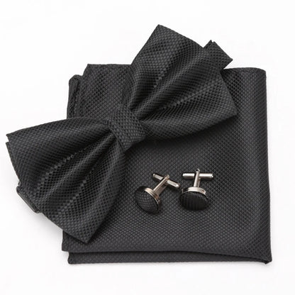 Multicolor Bowtie Pocket Square Cufflinks Sets Classic Solid Color  Bowtie Wedding Party Formal Gift Plaids Adjust Neck Bow Tie