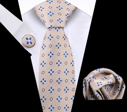 Luxury Plaid Tie For Mens Necktie Handkerchief Pocket Square Cufflinks Set Jacquard Woven Ties Wedding Business Accessories