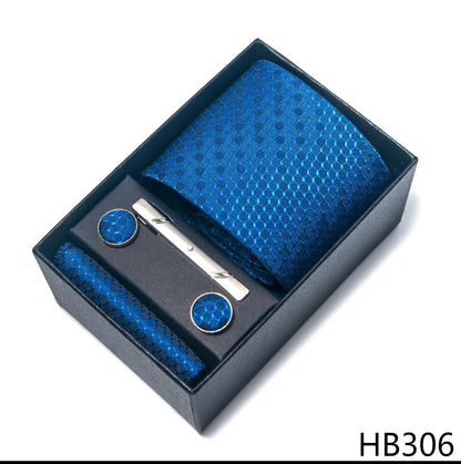 Luxury Brand 8 cm Tie Handkerchief Cufflink Clip Set For Men Wedding Gravata Suit Accessories Holiday Gift Box