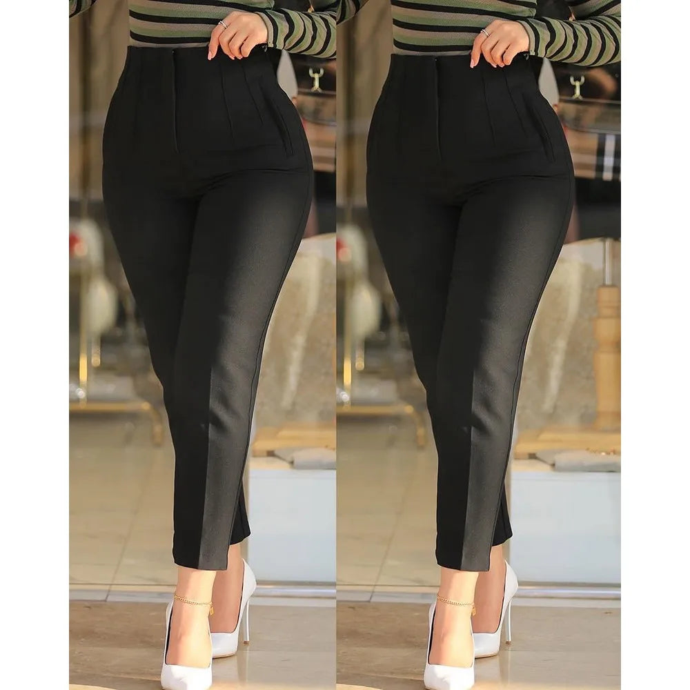 Elegant Pleated Waist Work Pants For Women White All-Match Daily OL Laides Fashion Office Formal Wear High Waisted Trousers