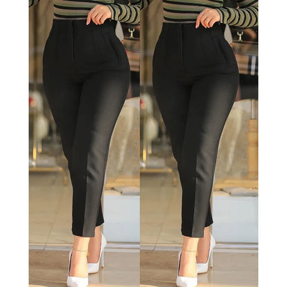 Elegant Pleated Waist Work Pants For Women White All-Match Daily OL Laides Fashion Office Formal Wear High Waisted Trousers