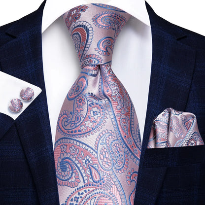 Hi-Tie Peacock Blue Novelty Designer Silk Wedding Tie For Men Hanky Cufflinks Gift Mens Fashion Necktie Set Business Party