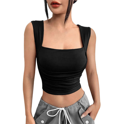 Korean Fashion Tank Crop Tops Women's Slim Fit Short Sexy Blouse Solid Square Neck Push Up Camisole Streetwear Y2k Tops футболка