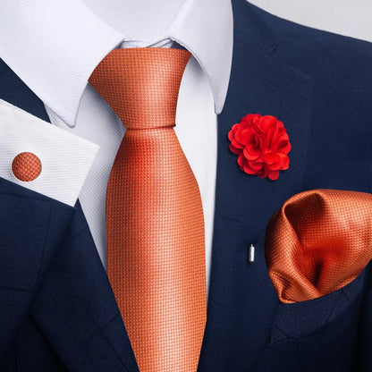 Luxury Mens Ties Floral Black Gold Ties Paisley NeckTie Pocket Square Cufflinks Brooch Set Men's Wedding Party Tie