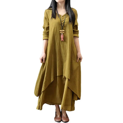 Anself Spring Fashion Women Casual Loose Dress Solid Color Long Sleeve Oversized Ladies Dresses Plus Size Boho Long Maxi Dress