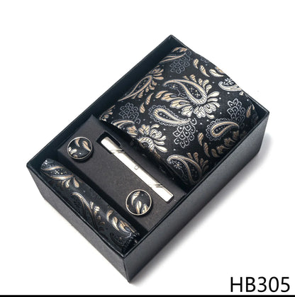 Luxury Brand 8 cm Tie Handkerchief Cufflink Clip Set For Men Wedding Gravata Suit Accessories Holiday Gift Box