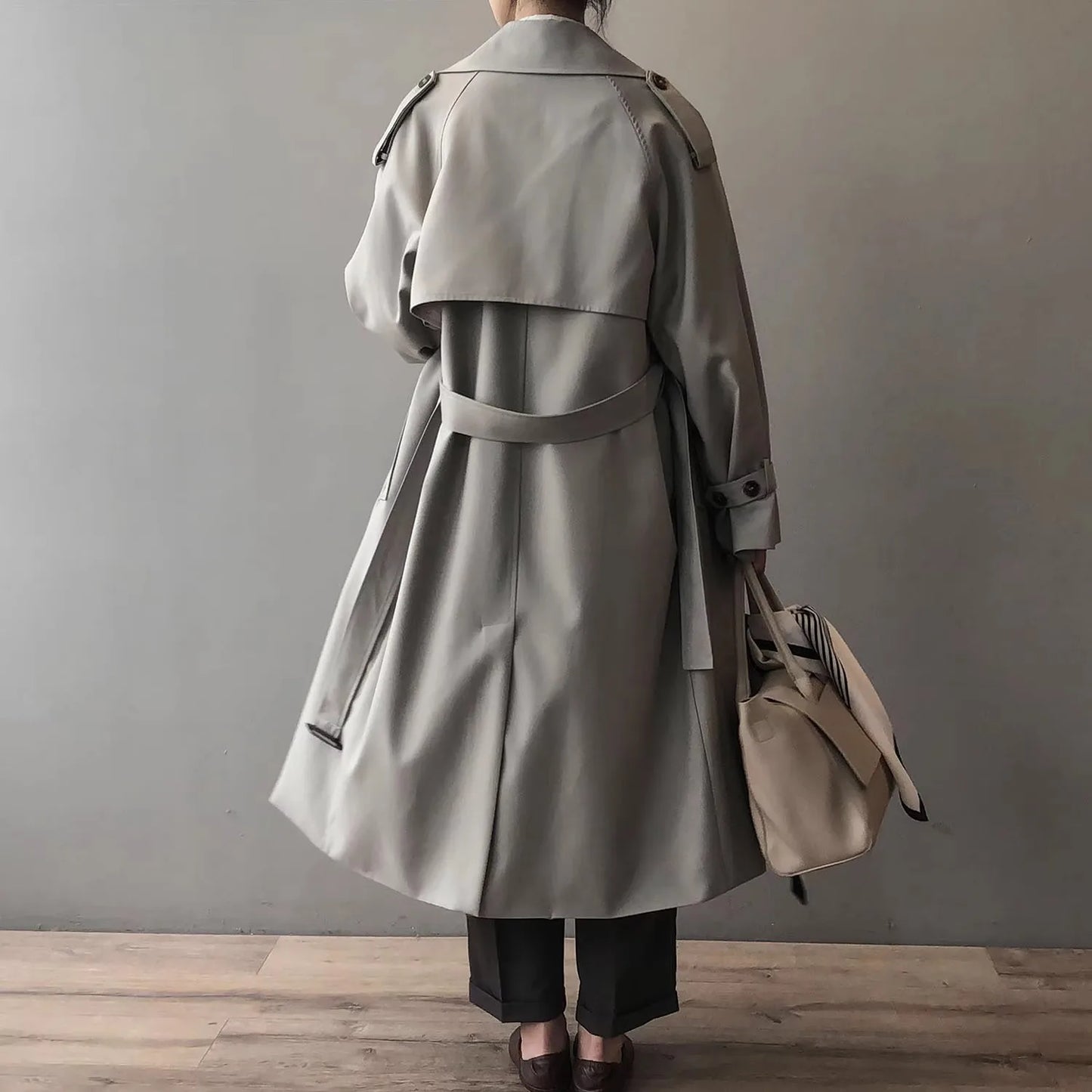 Women Loose Long Belt Abrigos Korean Classic Double Breasted Trench Coats Spring Fall Streetwear Casual Gabardina Outerwears New