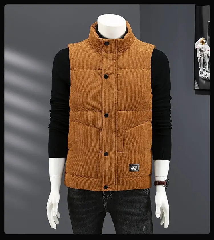 Waistcoat Male Wintertime Cotton Sill Young Person Korean Version Corduroy Vest Thickening for Warmth Men's Handsome Vest Jacket