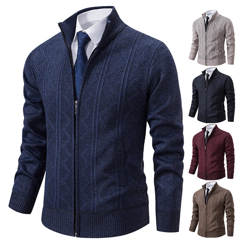 Thickened jacket men's autumn and winter warm trend line stand collar knitted cardigan sweater coat