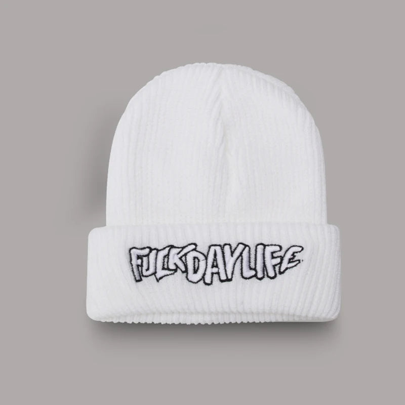 Rimiut Funny Letter Knitted Men Women Beanies Black & White Autumn Winter Hip hop hats Thick Warm Beanie Caps for adult