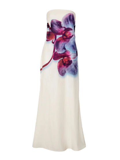 Spring/Summer Fashion Floral Print Bustier Dress Elegant Sleeveless Backless Loose A-Line Skirt Women's Casual Comfortable Dress