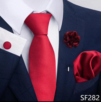 Luxury Mens Ties Floral Black Gold Ties Paisley NeckTie Pocket Square Cufflinks Brooch Set Men's Wedding Party Tie