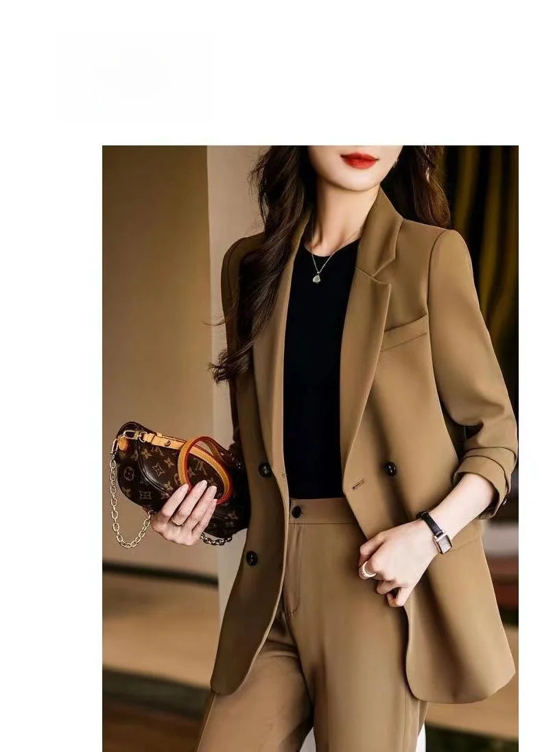 Two-Piece Suit Set in Raspberry Casual Sle for Women Long Sve Profional Pantsuit Polyester Fiber 00%
