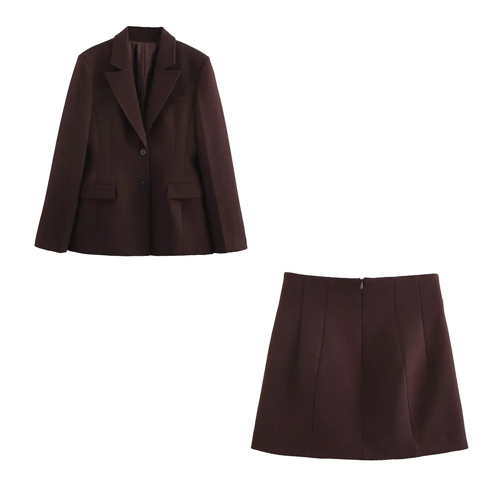 KONDALA 2026 Spring Summer Elegant Valentine‘s Day Suits Fashion Shrug Pockets Blazers Elegant Zipper Skirts Chic Baggy Pants