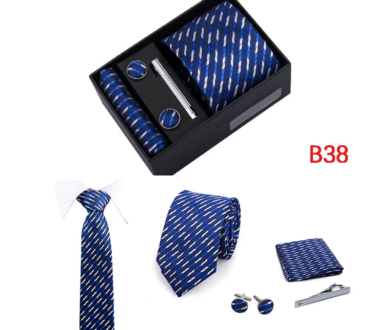 Ties Gift Box Brand Design Top Quality Jacquard Necktie Hanky Cufflink Set Tie Clip For Men Gravatas Business Wedding