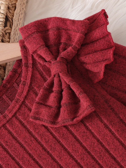 Girls Spring and Autumn Thin Bow Decorated Flying Sleeve Long Sleeve Pit Dress