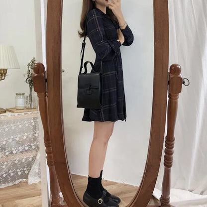 2023 Spring Summer Basic Dresses Hot Women Fashion Long Sleeve Cute Preppy Style Red Plaid Shirt Dress Bow Tie Vintage Dress