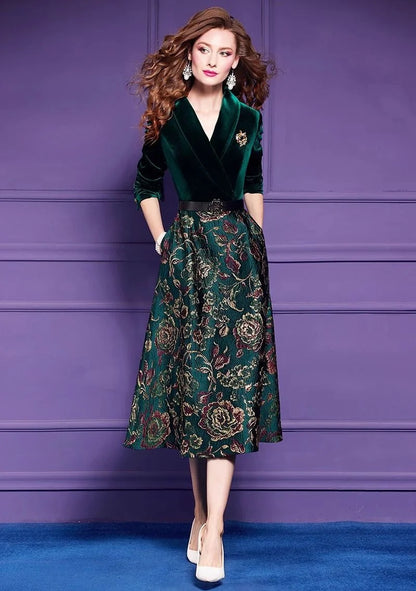 Spring Autumn Dress High End Women's Elegant Dresses Female Jacquard Gold Velvet Korean Slim Evening Party Female Maxi Vestidos
