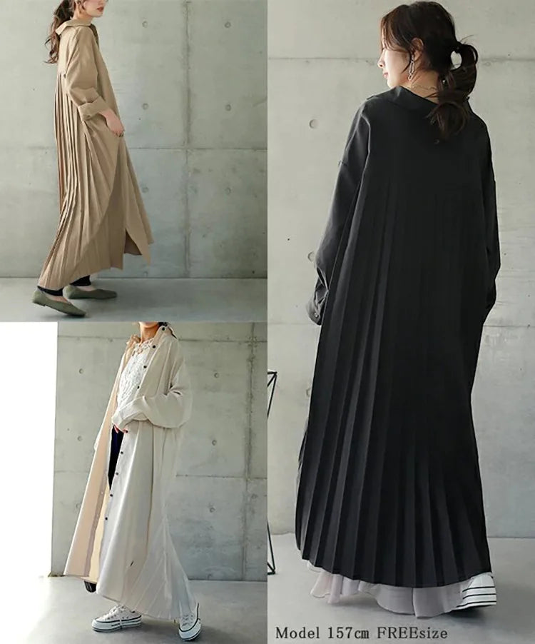 Spring Long Shirt Dress A-line Women's Dress Elegant Pleated Long Sleeve Casual Dresses Female Fashion Oversize Ladies Clothes
