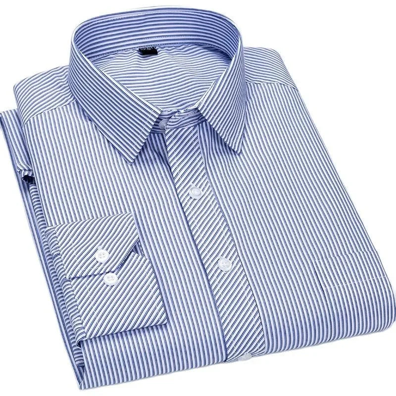 New  Formal Fashion Social Long Sleeved Business Work Plus Size Mens Striped Dress Shirts Smart Casual Shirt SIZE 47 48