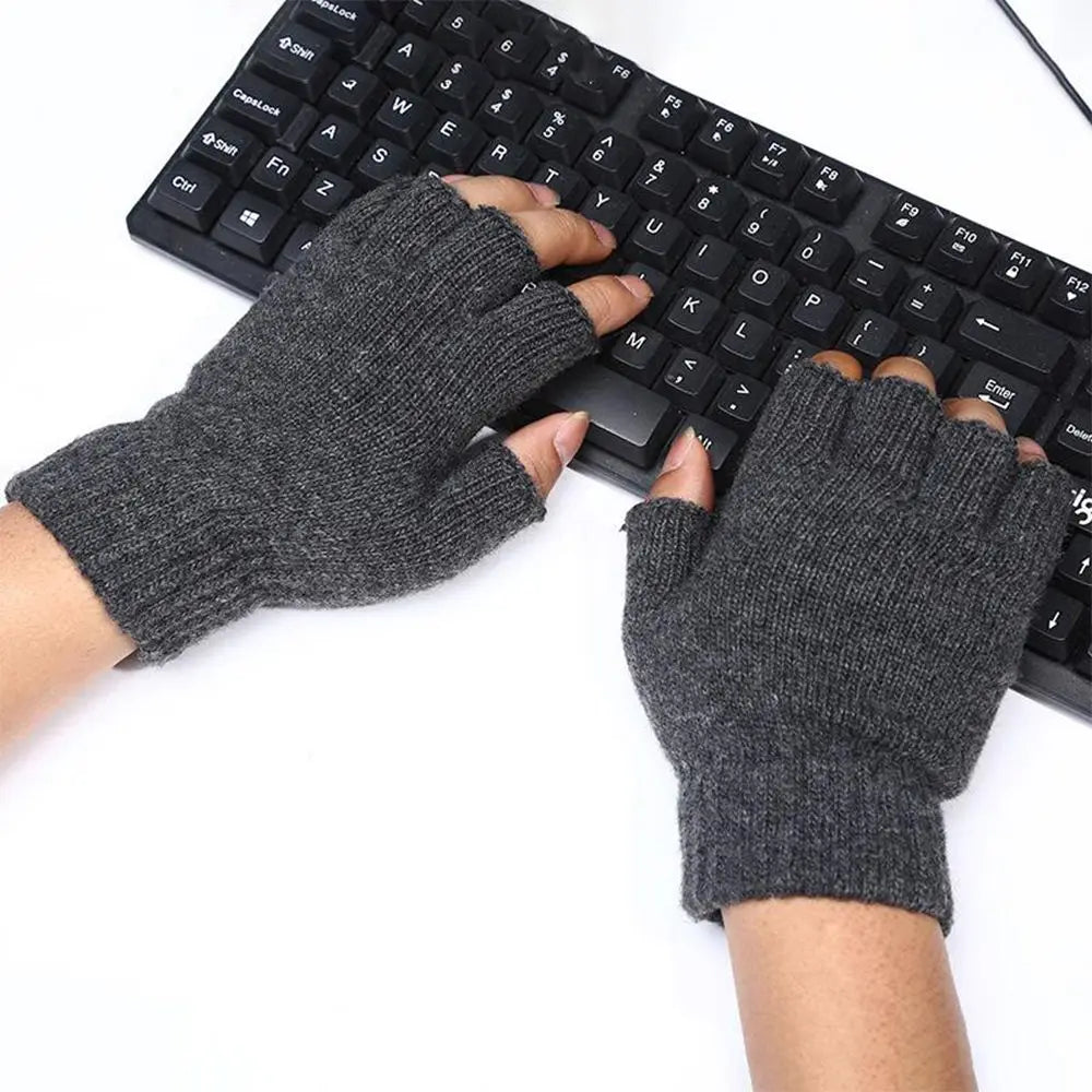 Unisex Half Finger Gloves Winter Warm Wool  Knitted Fingerless Gloves Cashmere Stretchy Typing/Texting Gloves for Women and Men