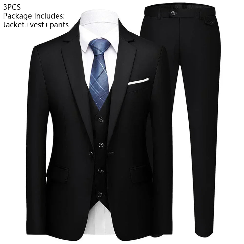 Suit For Men Elegant Wedding 3 Pieces 2 Sets Blazers Full Jackets Vest Pants Formal Fashion Luxury Coats 2025 Classic Costume