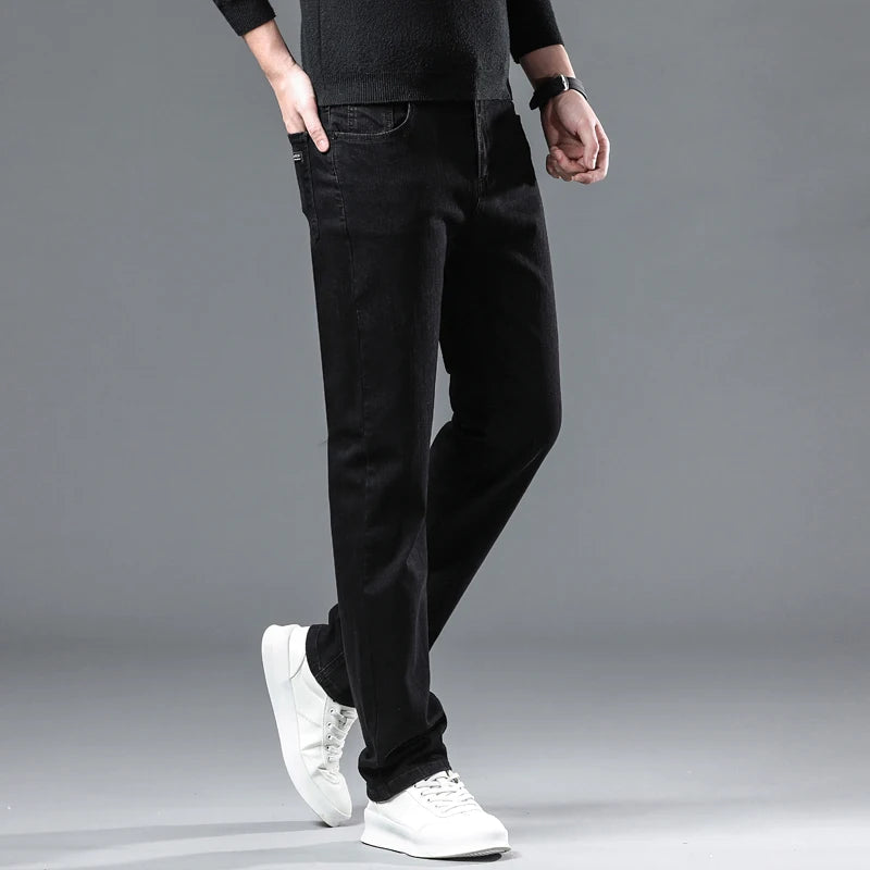 Winter Fleece Thick Warm Men Jeans Slim Skinny Stretch Straight Classic Version of Black Denim Plush Pants Male Brand Clothing