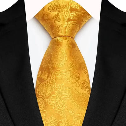 Luxury 8CM Mens Necktie Yellow Color Dot Stripes Solid Ties For Man Groom Jacquard Woven Neck Tie For Business Wedding Party