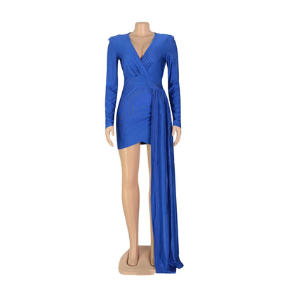 Elegant Deep V Neck Long Sleeve Sequins Prom Dress Women Elegant Wedding Party Mini Fashion Evening Dresses