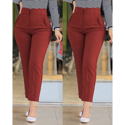 Elegant Pleated Waist Work Pants For Women White All-Match Daily OL Laides Fashion Office Formal Wear High Waisted Trousers