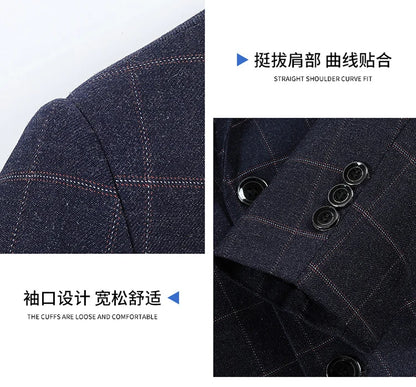2024 New Spring and Autumn Coat Middle-aged Slim Fashion Handsome All Matching Plaid Suit Men Casual  Polyester  Blazer Mujer