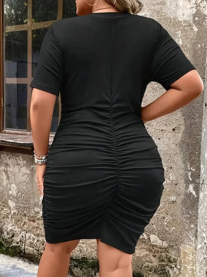 Plus Size Plus Size Women's Tight Fit Wrap Dress Summer Big Code Clothing Button Pleated Maxi Dress Fashionable plus Size Gown