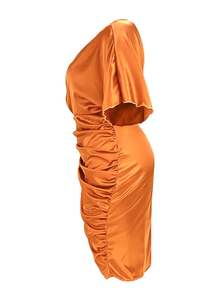 Plus Size Women Clothing One Shoulder Wedding Dress Big Lady Elegant Satin Short Dress Dresses 5xl Wholesale Bulk Dropshipping