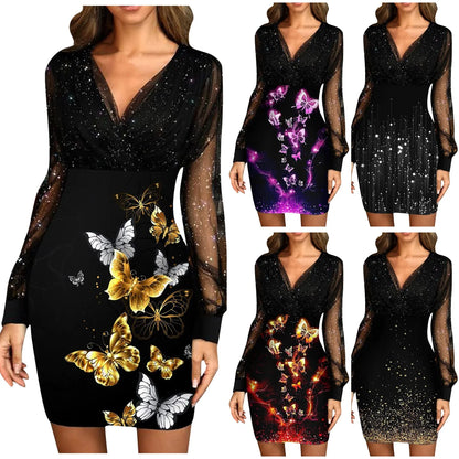 Dress For Women Sexy Formal Gowns and Evening Dresses Fashion Party Club Prom Wrap Long Dress Bright Flash Rhinestone Dress
