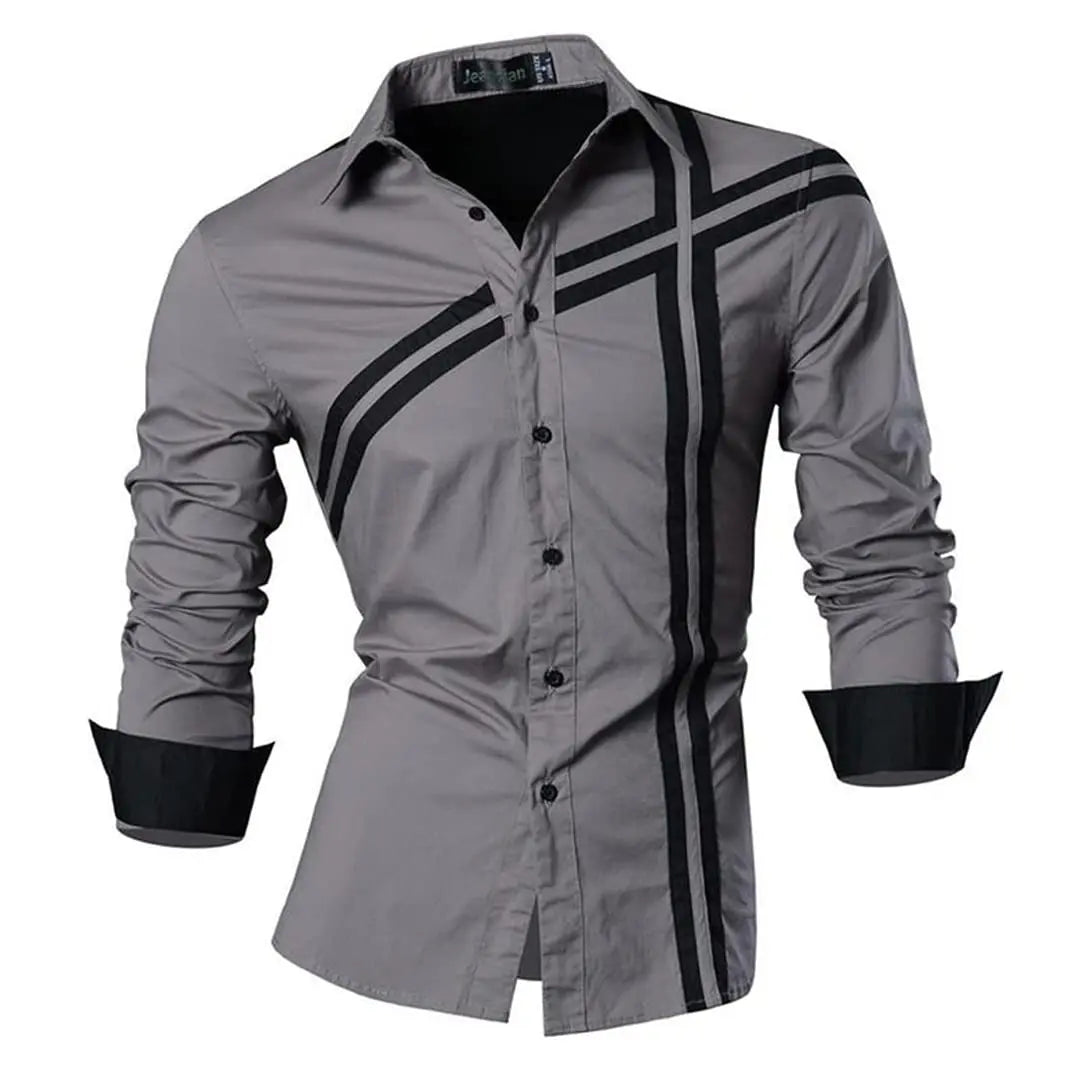 Jeansian Men's Casual Dress shirt 3D simple all-match printed long-sleeved fashion hip-hop neutral clothing
