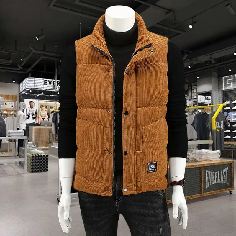 Waistcoat Male Wintertime Cotton Sill Young Person Korean Version Corduroy Vest Thickening for Warmth Men's Handsome Vest Jacket