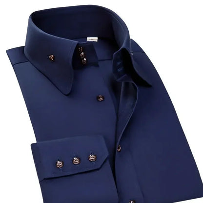 Men's Dress Shirt Autumn Spring Long Sleeve Business Blue Casual Shirts Female Coat Slim-fit Non-ironing Solid Color Black