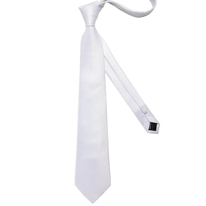 Solid White Polyester Ties for Men Wedding Party Suits Accessories 8cm Neck Tie Handkerchief Cufflinks Gift for Husband