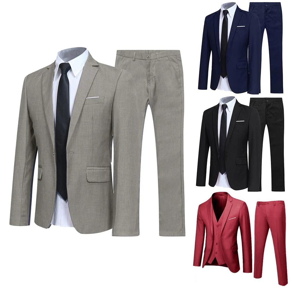 2PCS/SET Men Blazers Formal Full Business Coats Suits + Pants Wedding Party Elegant Jackets Trousers Suits Set Breathable