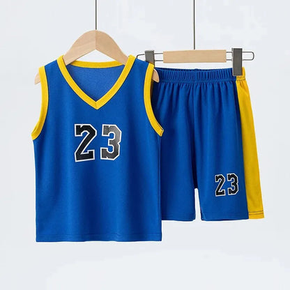2/4Pcs Summer Children's Quick-drying Sports Suit Boys Casual Ball Sleeveless T-shirt Girls Joker Mixed Color Combination Shorts
