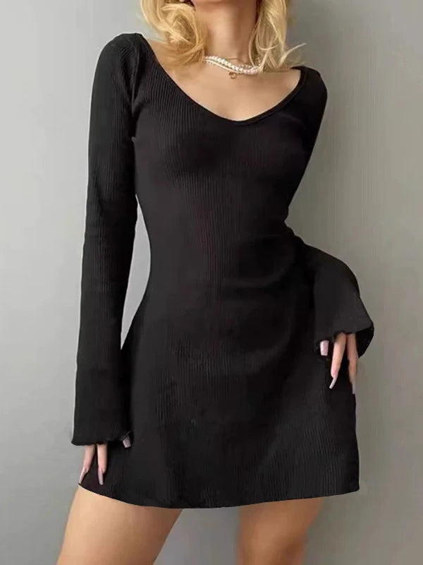 Spring European 2024 New Elegant Fashionable Simple Solid Color Women's Dress Cross-border Style Back Strap Waist-fitted Dress