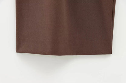 KONDALA 2026 Spring Office Lady Elegant Brown Women Suit Fashion Casual Sashes Oversized Shrug Blazer Chic Zipper Long Pant