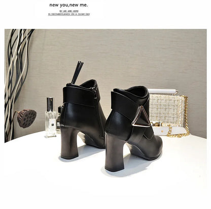 Women's Sexy Heels 2024 Autumn Winter Platform Buckle Pointed Ankle Boots Fashion High Quality Designer Women's Boot Botas Mujer