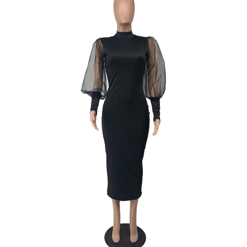 Elegant Spring Summer Dress for Women Long Sleeve Evening Gown Women Clothing Temperament Half High Collar Bodycon Dress Vestido