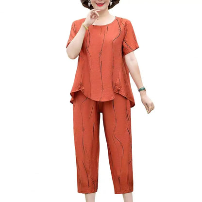 2023 Summer Women's Trousers Suit Pastoral Fashion Loose Short Sleeve Two Piece Suit Striped Cotton Linen Wild T-shirt Pant Sets