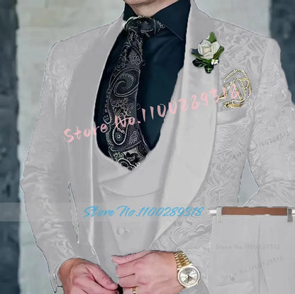 Jacquard Men's 3-piece Suit Set Formal Party Dress Groom Tuxedo High Quality Elegant Men Terno Masculino  Costume Homme Mariage