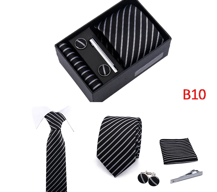 Ties Gift Box Brand Design Top Quality Jacquard Necktie Hanky Cufflink Set Tie Clip For Men Gravatas Business Wedding